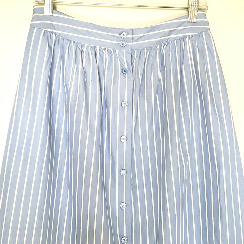 Who What Wear Light Blue & White Striped Midi Button-Front Skirt